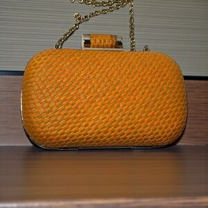 Big Buddha Orange Tan Clutch/Crossbody Dress Bag Pre Owned